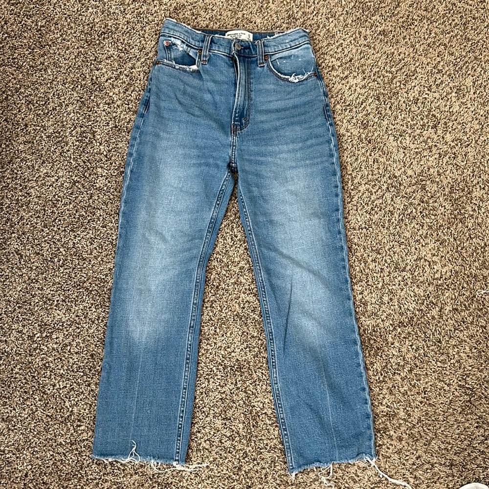 Abercrombie Ankle Straight Ultra High Rise Jean, distressed
